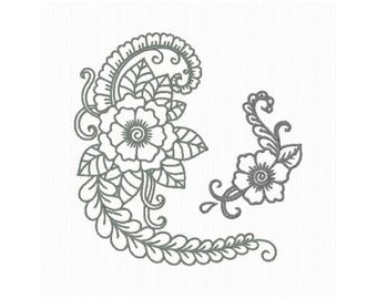Floral Paisley Motif Machine Embroidery Design, Paisley Flower Embroidery Pattern, Floral Vine Embroidery, - Instant Digital Download