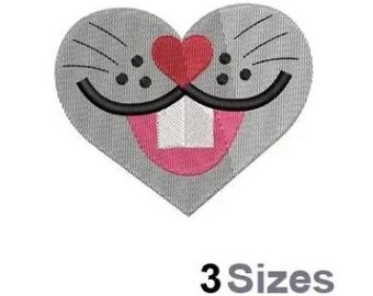 Bunny Smile Heart - Machine Embroidery Design - 3 Sizes, Rabbit Face Embroidery Design