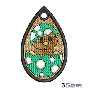 FSL Easter Chick Machine Embroidery Design - 3 Sizes, Freestanding Lace Earring Embroidery Pattern, FSL Easter Egg Teardrop Ornament Design