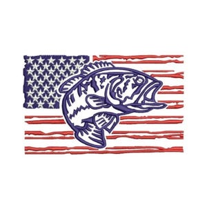 American Flag Fish - Machine Embroidery Design - 2 Sizes, Bass Embroidery Pattern, Patriotic USA Flag Embroidery Design