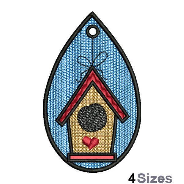 FSL Birdhouse Machine Embroidery Design - 3 Sizes, Freestanding Lace Earring Embroidery Pattern, FSL Teardrop Ornament Embroidery Design
