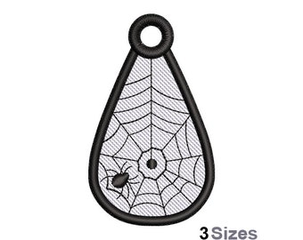 FSL Halloween Spider Machine Embroidery Design - 3 Sizes, Freestanding Lace Teardrop Earring Embroidery Pattern, FSL Spiderweb Ornament