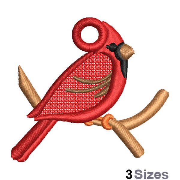 FSL Cardinal Machine Embroidery Design - 3 Sizes, Freestanding Lace Earring Embroidery Pattern, FSL Bird Ornament Embroidery Design