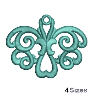 FSL Fancy Decoration Machine Embroidery Design - 4 Sizes, Freestanding Lace Earring Embroidery Pattern, FSL Decor Ornament Embroidery Design
