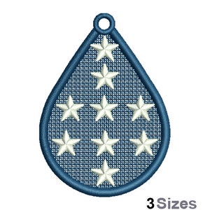 FSL Patriotic Stars Machine Embroidery Design - 3 Sizes, Freestanding Lace Earring Embroidery Pattern, FSL Teardrop Ornament Embroidery