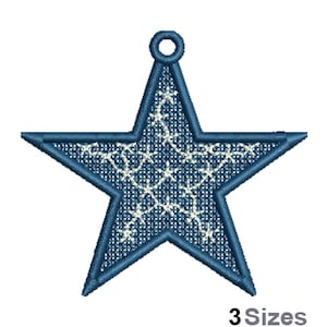 FSL Patriotic Star Machine Embroidery Design - 3 Sizes, Freestanding Lace Earring Embroidery Pattern, FSL Stars Ornament Embroidery Design