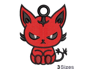 FSL Devil Cat - Machine Embroidery Design - 3 Sizes, Freestanding Lace Earring Embroidery Pattern, FSL Devil Cat Ornament Embroidery Design