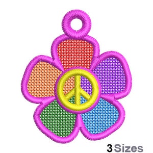 FSL Peace Flower Machine Embroidery Design - 3 Sizes, Freestanding Lace Earring Embroidery Pattern, FSL Colorful Floral Ornament Embroidery