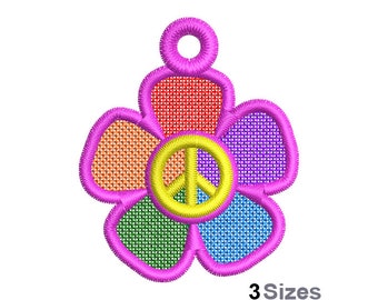 FSL Peace Flower Maschinenstickerei, freistehende Spitzenohrring-Stickerei, FSL bunte Blumenornamentstickerei
