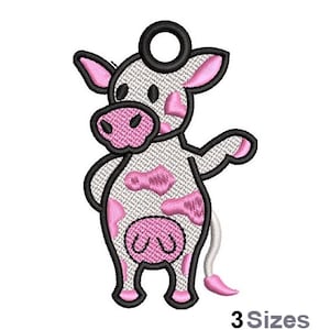 FSL Pink Cow - Machine Embroidery Design - 3 Sizes, Freestanding Lace Earring Embroidery Pattern, FSL Baby Cow Ornament Embroidery Design