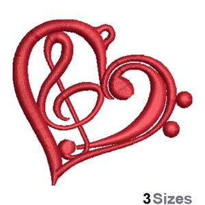 May include: Red heart-shaped design with a treble clef and bass clef inside. The design is perfect for music lovers and can be used for embroidery or other crafts.