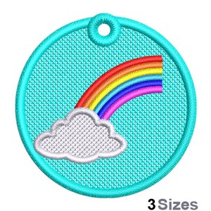 FSL Rainbow Machine Embroidery Design - 3 Sizes, Freestanding Lace Earring Embroidery Pattern, FSL Rainbow Cloud Ornament Embroidery Design