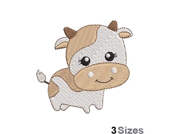 Cute Cow - Machine Embroidery Design - 3 Sizes, Baby Cow Embroidery Pattern