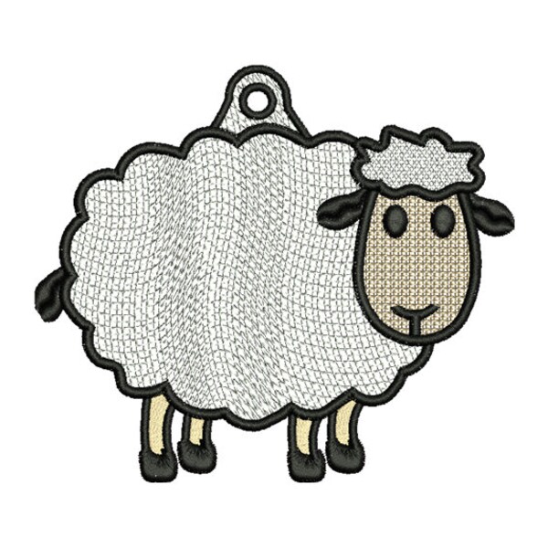 FSL White Sheep Machine Embroidery Design - 4 Sizes, Freestanding Lace Earring Embroidery Pattern, FSL Sheep Ornament Embroidery Design