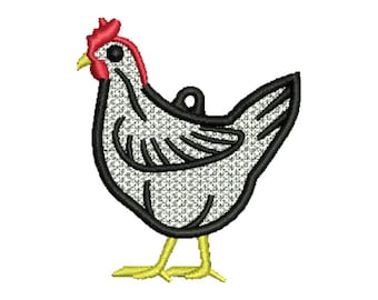 FSL Chicken Machine Embroidery Design - 3 Sizes, Freestanding Lace Earring Embroidery Pattern, Chicken FSL Pendant Embroidery Design