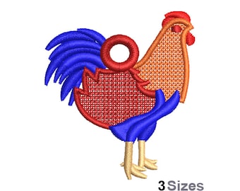 FSL Rooster Machine Embroidery Design - 3 Sizes, Freestanding Lace Earring Embroidery Pattern, FSL Animal Ornament Embroidery Design