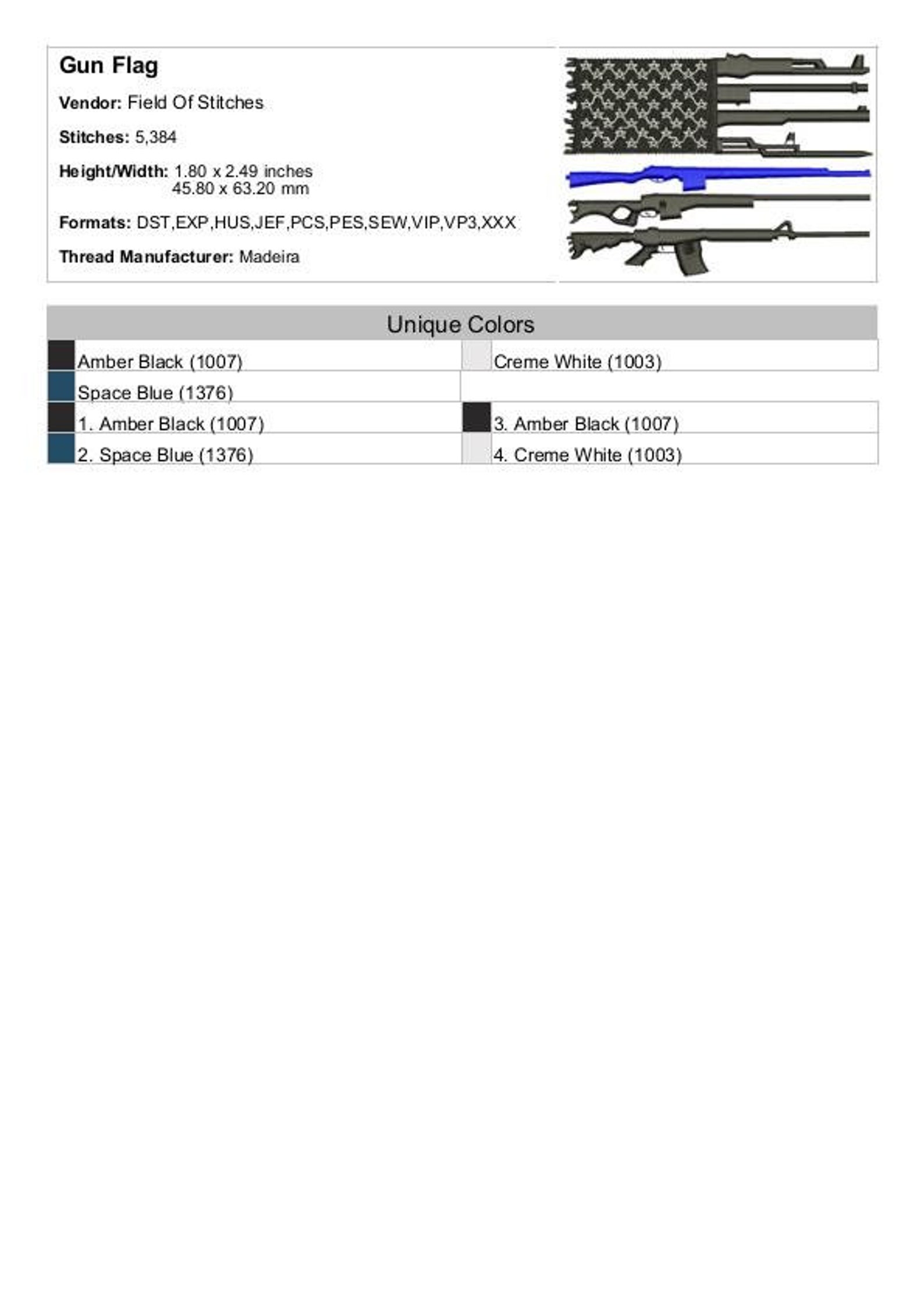 Embroidery Rifles Gun Flag - Machine Embroidery Design - 3 Sizes, American Blue Lines ...