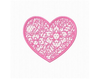 Floral Heart Lace Machine Embroidery Design, Valentine's Day Embroidery Design, Love Heart Embroidery Pattern, Digital Download