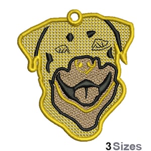 FSL Dog Head Machine Embroidery Design - 3 Sizes, Freestanding Lace Earring Embroidery Pattern, FSL Ornament Embroidery Design