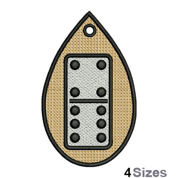 FSL Domino Tile Machine Embroidery Design - 3 Sizes, Freestanding Lace Earring Embroidery Pattern, FSL Teardrop Ornament Embroidery Design