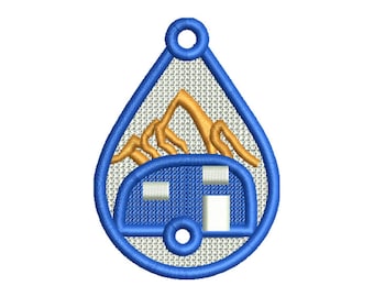 FSL RV Camper Machine Embroidery Design - 3 sizes, Freestanding Lace Teardrop Earring Embroidery Pattern, FSL Travel Trailer Pendant Design