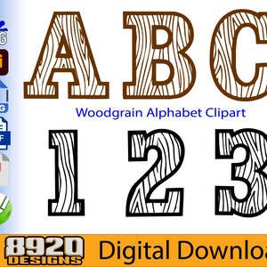 Woodgrain Alphabet Font Clipart SVG - persoonlijk en commercieel gebruik vector, School, Art Project, Crafts, Cricut, Font digitale clipart set.