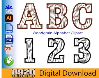 Woodgrain Alphabet Font Clipart SVG - personal and commercial use vector, School, Art Project, Crafts, Cricut, Font digital clipart set.