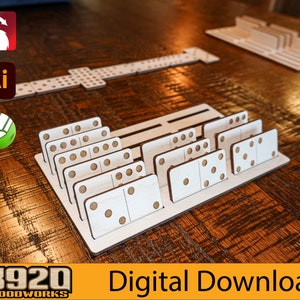 Double 9 Dominoes Woodworking Project - Se puede personalizar, listo para la quemadura de luz, grabado con láser, archivos dxf-svg-ai-cdr para madera de 1/8 de pulgada y 3 mm