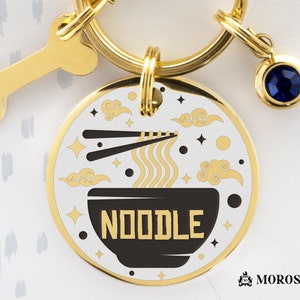 Custom &quot;Noodle&quot; Dog ID Tag with Engraved Name | Stainless Steel Pet Tag | Handmade Italian Pet Jewelry for Dogs & Cats | Round Collar ID Tag