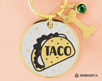 Personalized Dog Tag with Engraved Name in a Taco Design. Dog tag for dogs personalized. Taco name dog tag. Collar dog id tag. Taco dog name