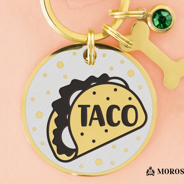 Personalized Dog Tag with Engraved Name in a Taco Design. Dog tag for dogs personalized. Taco name dog tag. Collar dog id tag. Taco dog name