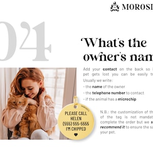 Customize the pet tag by engraving your cat's name on it and your contact details.