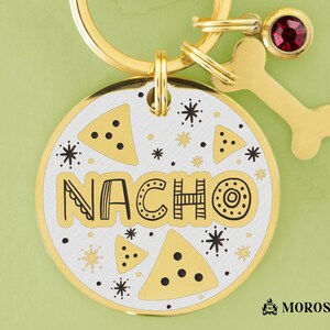 Aangepast hondenidentificatieplaatje &#39;Nacho&#39; met gegraveerde naam | In Italië gemaakt roestvrijstalen huisdierpenning | Halsbandlabel voor honden en katten | Gepersonaliseerde huisdiersieraden