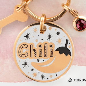 Personalized Dog Tag with Engraved Name in a Chili Pepper Design. Chili name dog tag. Collar dog id tag. Chili dog name id tag.