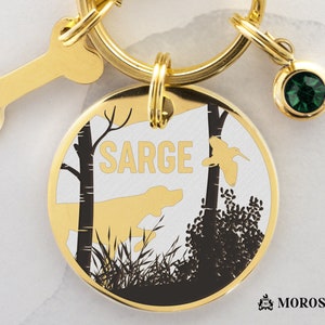 Placa de identificación para perro personalizada con nombre y silueta de GSP / Escena de caza con becada / Placa de identificación personalizada para mascota / Placa de collar de acero inoxidable