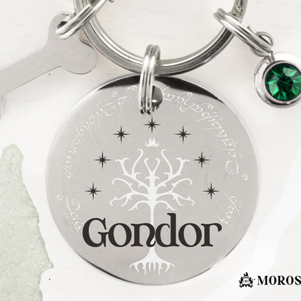 Médaille d'identification personnalisée gravée pour chien avec motif arbre du Gondor blanc. Bijoux de luxe pour animaux de compagnie fabriqués en Italie. Médaille inspirée du Seigneur des anneaux. LOTR