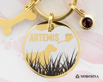 Personalized Dog Tag Engraved with Name and English or Irish Setter Hunting a Pheasant in the Grass. Collar Dog ID Tag - Engraved Dog Tag