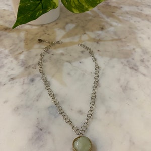 Silver & Gold Sage Stone Necklace
