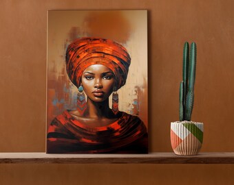 African woman canvas painting, ethnic painting, black woman painting, African woman wall art, canvas painting design, framed ready to hang