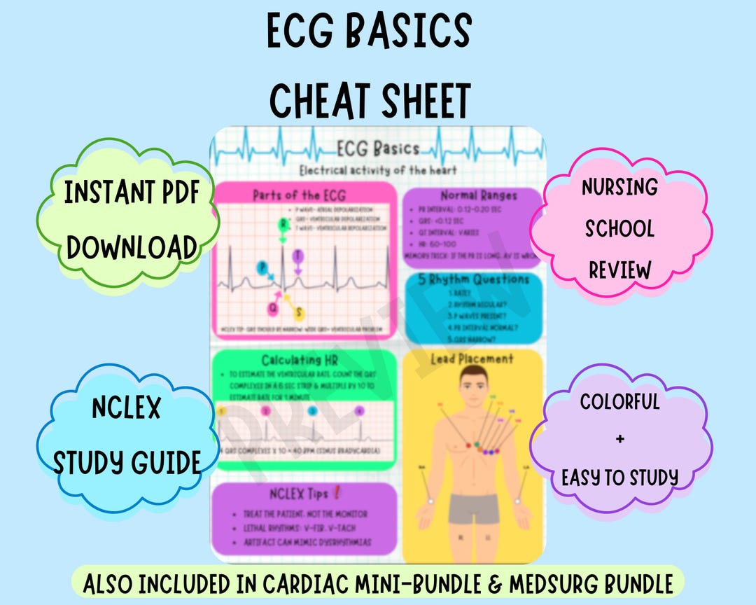 ECG Basics Cheat Sheet | Nursing School Study Guide | NCLEX Review ...