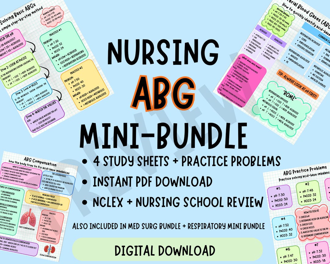 Mini ABG Nursing Bundle | NCLEX Cheat Sheets | Nursing School Study ...