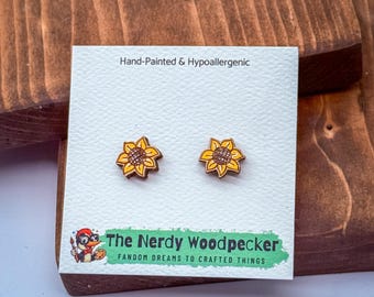 SUNFLOWER Stud Earrings — Hand-Painted | Nerdy Earrings | Quirky Earrings | Weird Earrings | Anime Earrings | Fandom | Cosplay | Stocking St