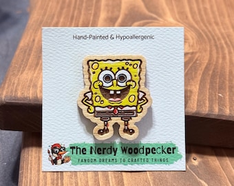SPONGEBOB SQUAREPANTS Wood Pin — Hand-Painted | Fandom Flair | Backpack Pin | Jacket Pin | Nerdy Gift | Gamer Gift | Geek Gift | Anime Gift