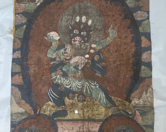 Antieke Tibetaanse Thangka – handgeschilderde toornige godheid Vajrayana-kunst, Himalaya-muurdecoratie