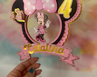 Personlig Minnie Mouse tårtdekoration, festdekoration