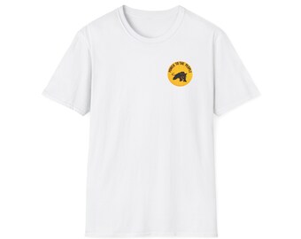 Power To The People 1960s Black Panther Party Slogan Logo Yellow Button Mens Softstyle White T-Shirt