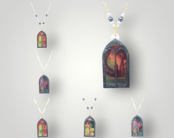 Art Nouveau Stained Glass Window Double Arch Necklace - Limited