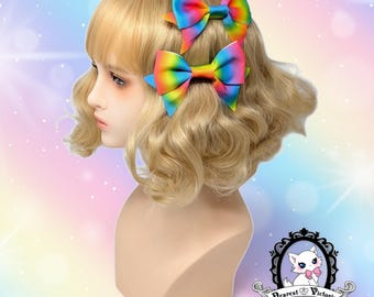 Vibrant Rainbow Bows - Hair Clips - x2