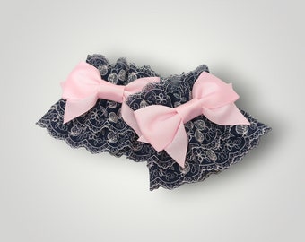 Navy and Pink Cherry Berry Lace Wrist Cuffs