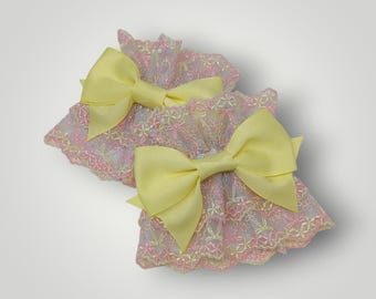 Pink and Yellow Bow Bouquet Lace Wrist Cuffs